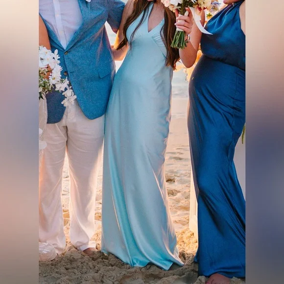 Blue Satin Maxi Dress - Picture 5 of 7